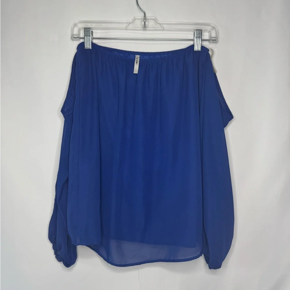 Blue Cold Shoulder Blouse with Attached Sleeves - Size S - Picture 1 of 5